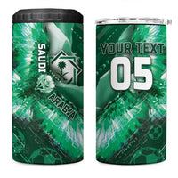 Custom Saudi Arabia Football 4 in 1 Can Cooler Tumbler Eagle With Desert Glitch Cyberpunk Art