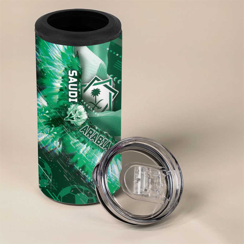 Custom Saudi Arabia Football 4 in 1 Can Cooler Tumbler Eagle With Desert Glitch Cyberpunk Art