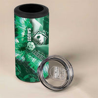 Custom Saudi Arabia Football 4 in 1 Can Cooler Tumbler Eagle With Desert Glitch Cyberpunk Art