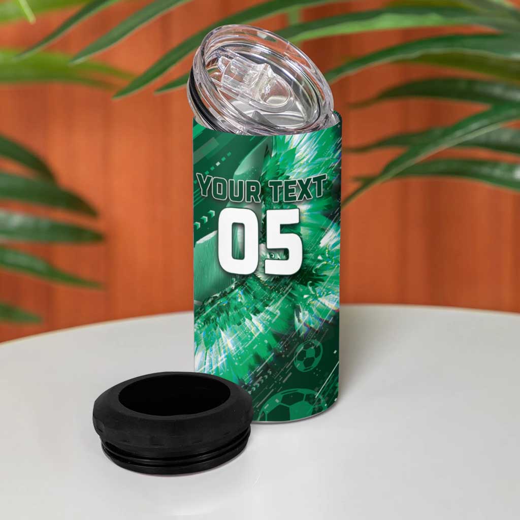 Custom Saudi Arabia Football 4 in 1 Can Cooler Tumbler Eagle With Desert Glitch Cyberpunk Art