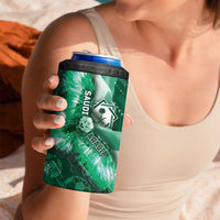 Custom Saudi Arabia Football 4 in 1 Can Cooler Tumbler Eagle With Desert Glitch Cyberpunk Art
