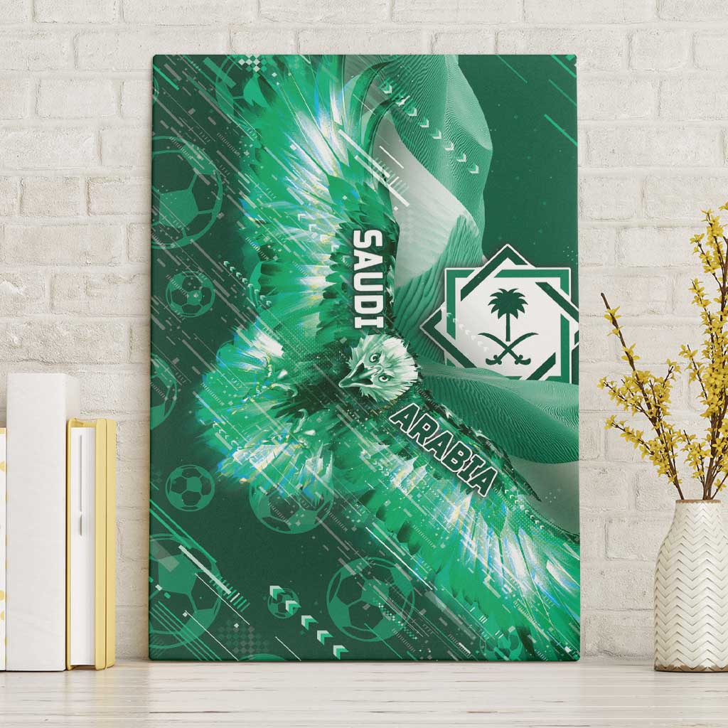 Saudi Arabia Football Canvas Wall Art Eagle With Desert Glitch Cyberpunk Art