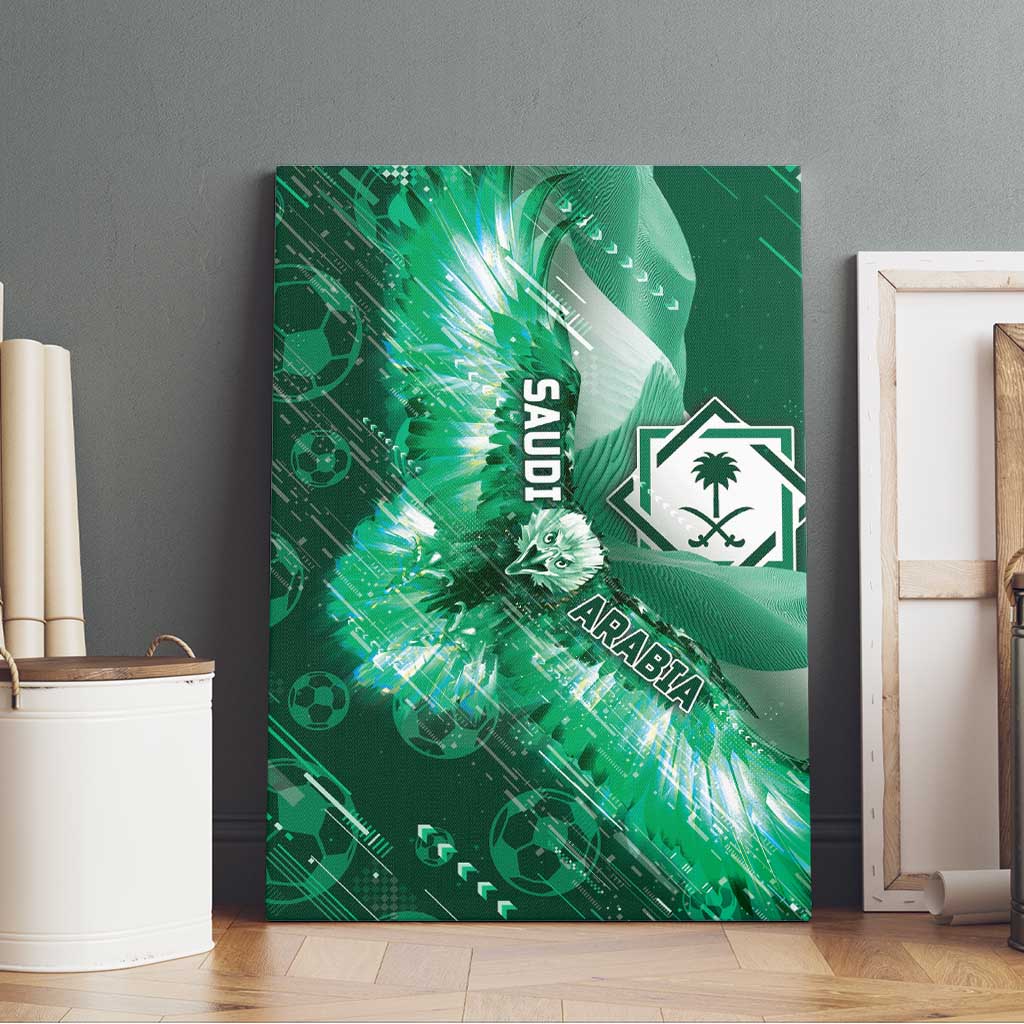 Saudi Arabia Football Canvas Wall Art Eagle With Desert Glitch Cyberpunk Art