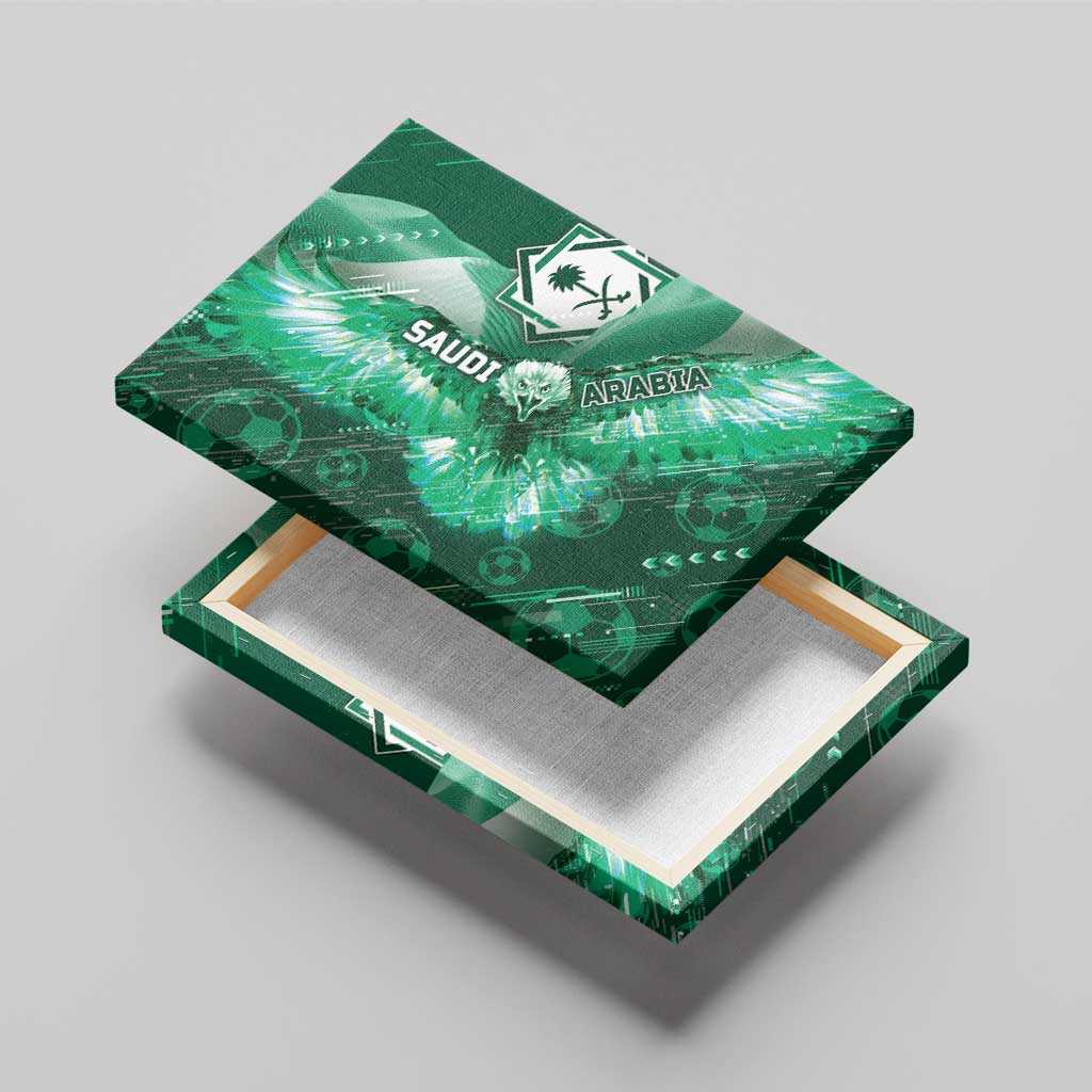 Saudi Arabia Football Canvas Wall Art Eagle With Desert Glitch Cyberpunk Art