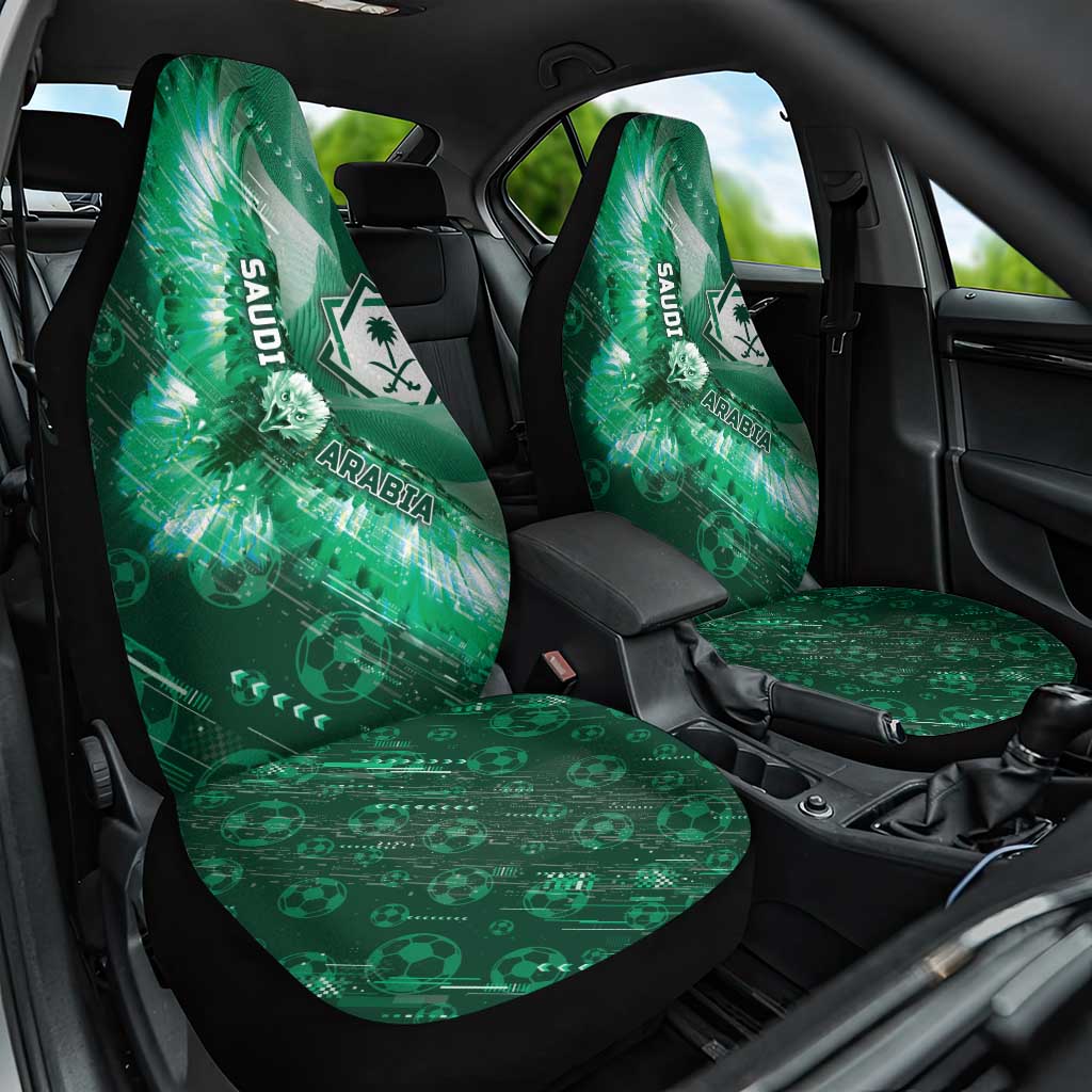 Saudi Arabia Football Car Seat Cover Eagle With Desert Glitch Cyberpunk Art