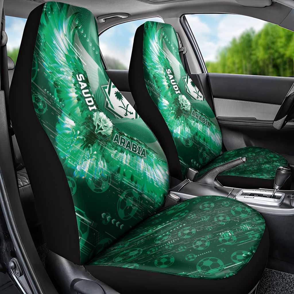 Saudi Arabia Football Car Seat Cover Eagle With Desert Glitch Cyberpunk Art