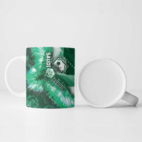 Custom Saudi Arabia Football Ceramic Mug Eagle With Desert Glitch Cyberpunk Art