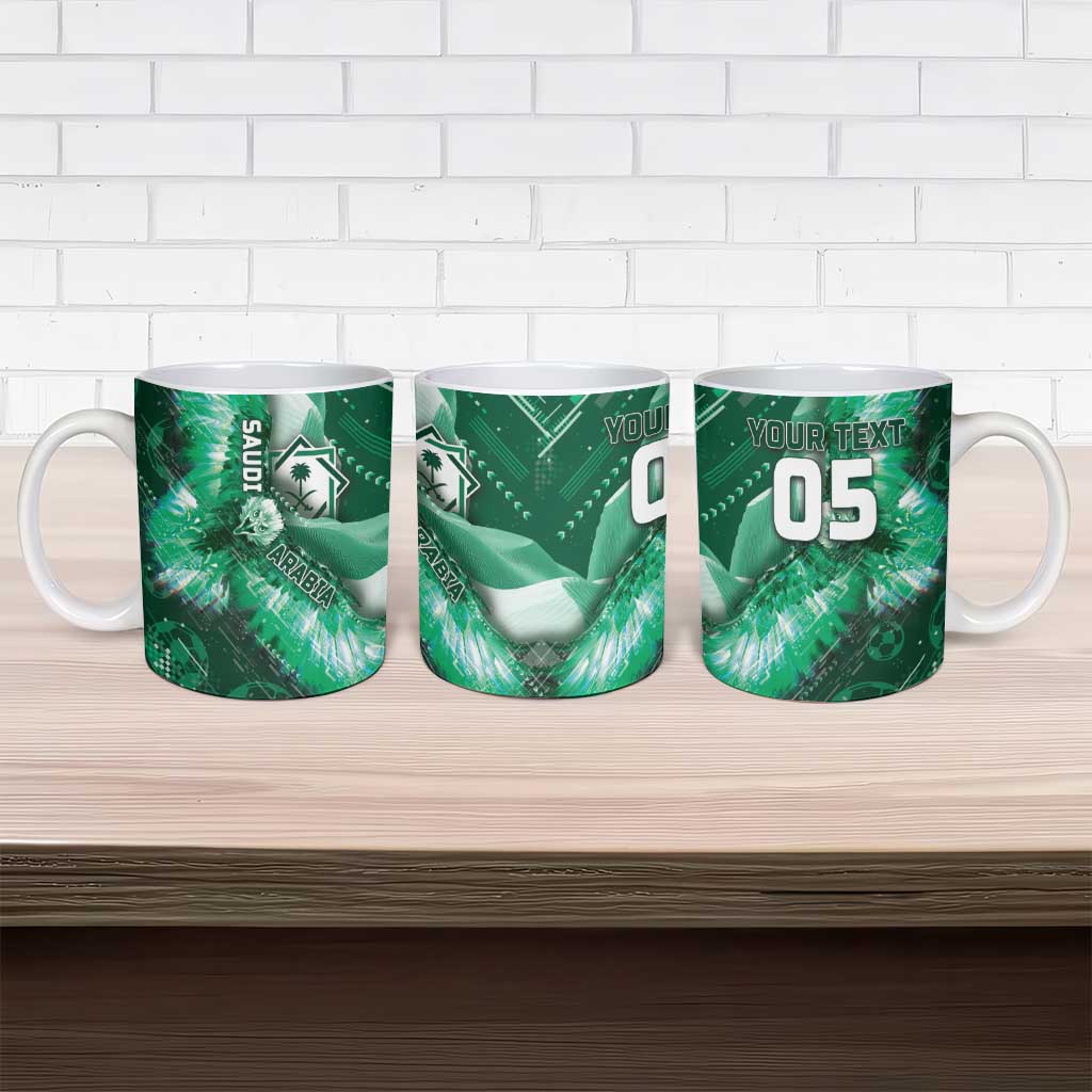 Custom Saudi Arabia Football Ceramic Mug Eagle With Desert Glitch Cyberpunk Art