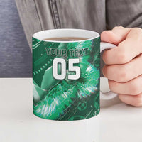 Custom Saudi Arabia Football Ceramic Mug Eagle With Desert Glitch Cyberpunk Art