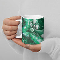 Custom Saudi Arabia Football Ceramic Mug Eagle With Desert Glitch Cyberpunk Art