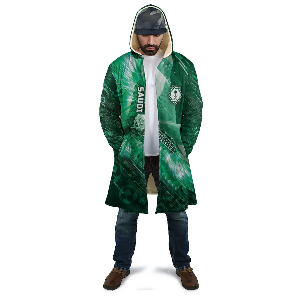 Custom Saudi Arabia Football Cloak Eagle With Desert Glitch Cyberpunk Art