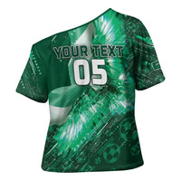 Custom Saudi Arabia Football Cross Shoulder Shirt Eagle With Desert Glitch Cyberpunk Art
