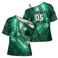 Custom Saudi Arabia Football Cross Shoulder Shirt Eagle With Desert Glitch Cyberpunk Art