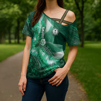 Custom Saudi Arabia Football Cross Shoulder Shirt Eagle With Desert Glitch Cyberpunk Art
