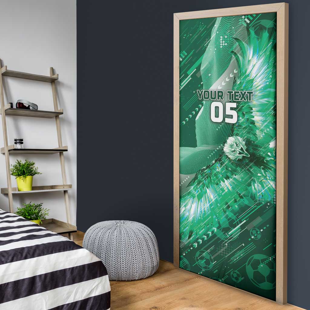Custom Saudi Arabia Football Door Cover Eagle With Desert Glitch Cyberpunk Art
