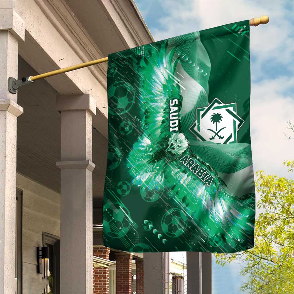 Saudi Arabia Football Garden Flag Eagle With Desert Glitch Cyberpunk Art