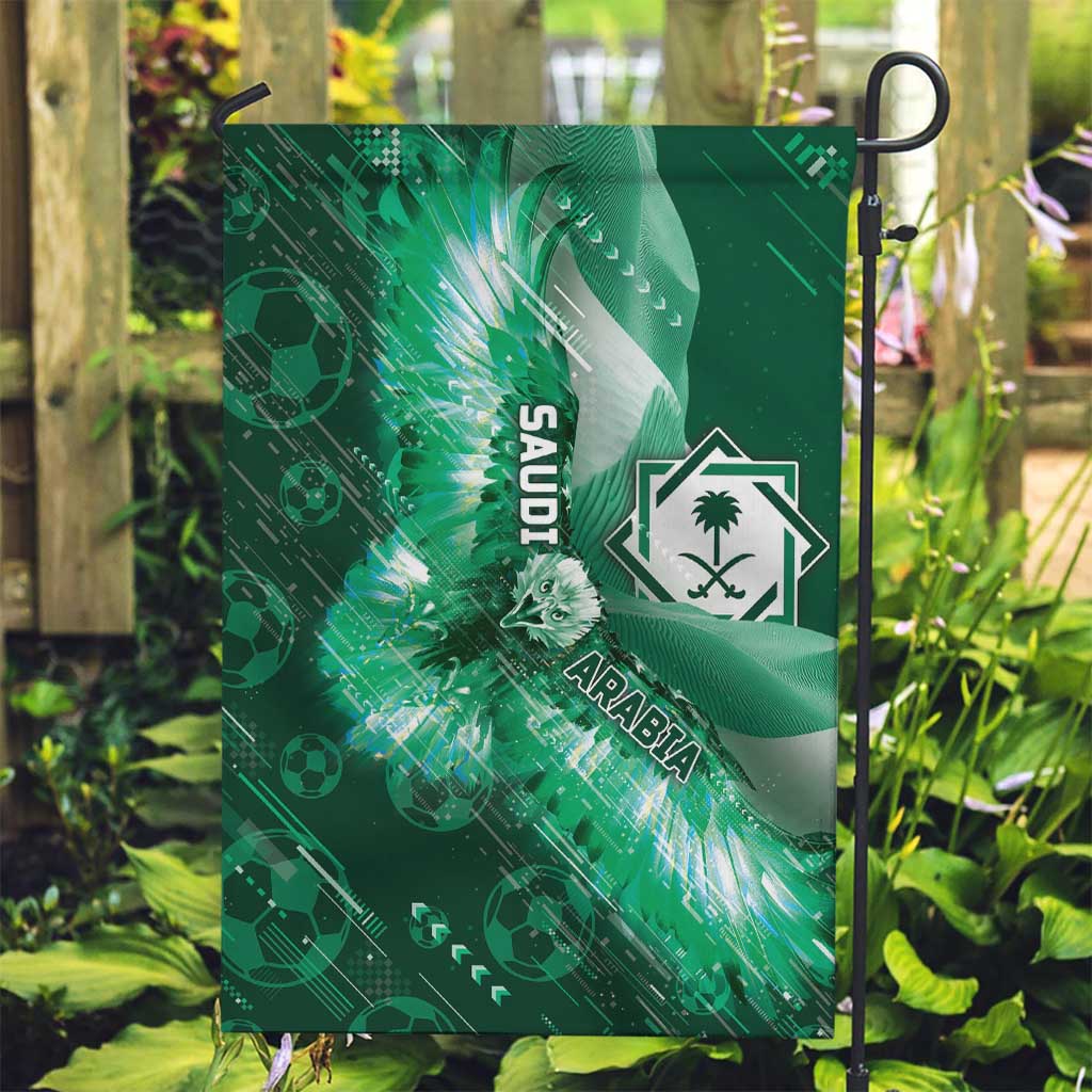 Saudi Arabia Football Garden Flag Eagle With Desert Glitch Cyberpunk Art