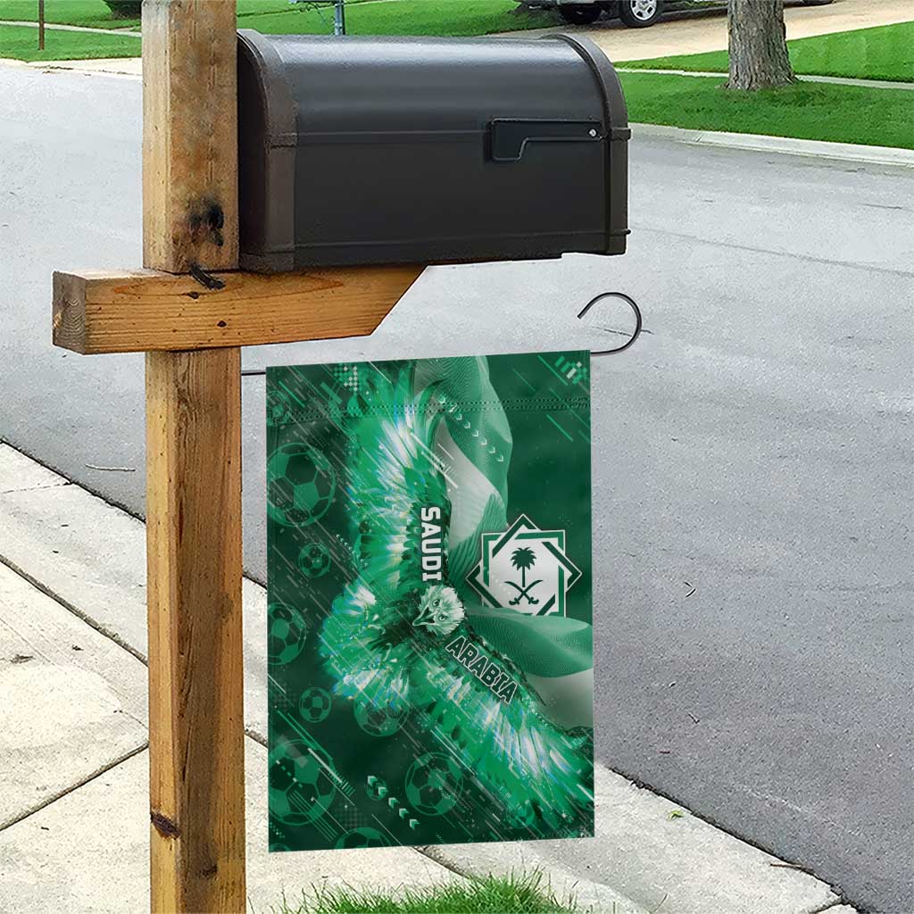 Saudi Arabia Football Garden Flag Eagle With Desert Glitch Cyberpunk Art