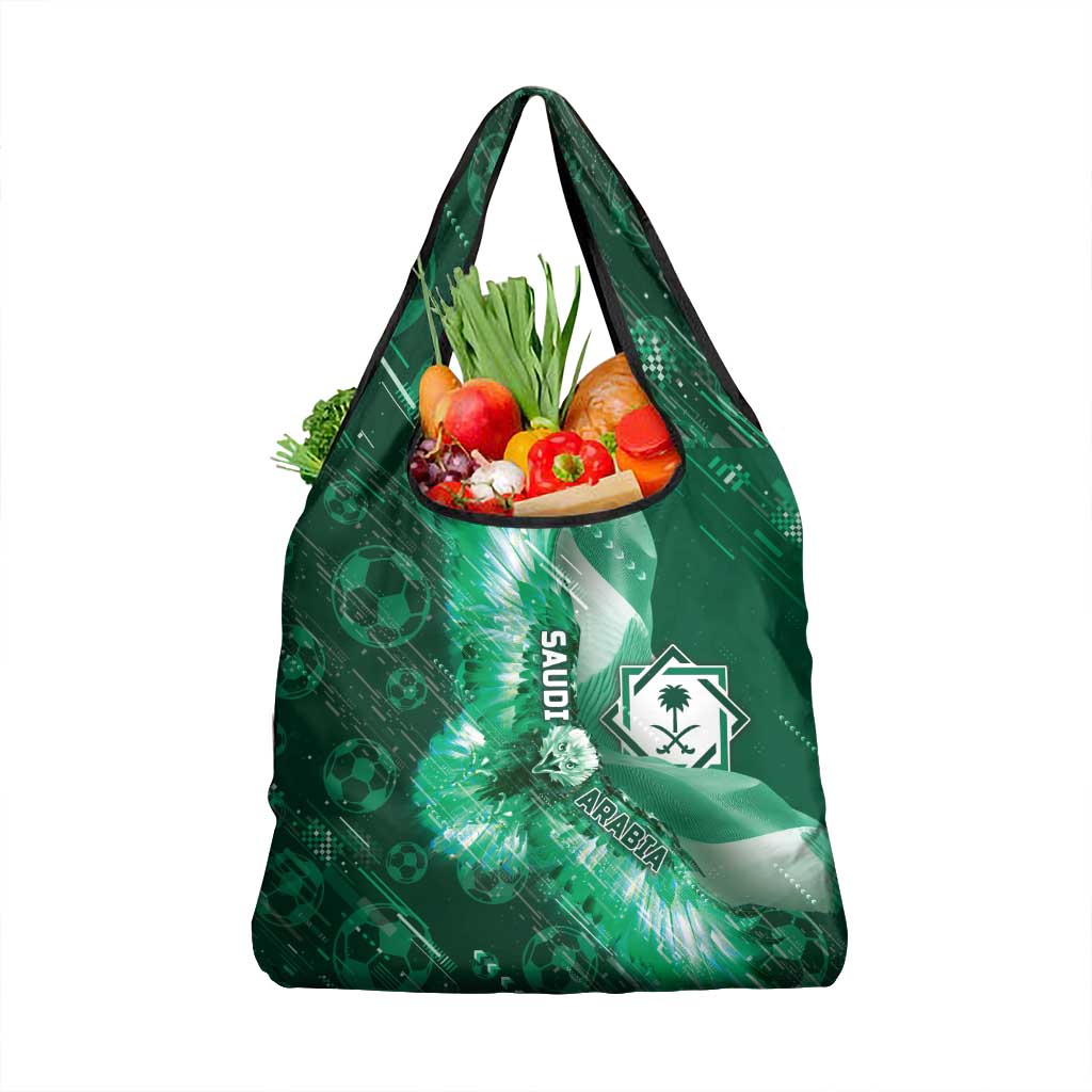 Saudi Arabia Football Grocery Bag Eagle With Desert Glitch Cyberpunk Art