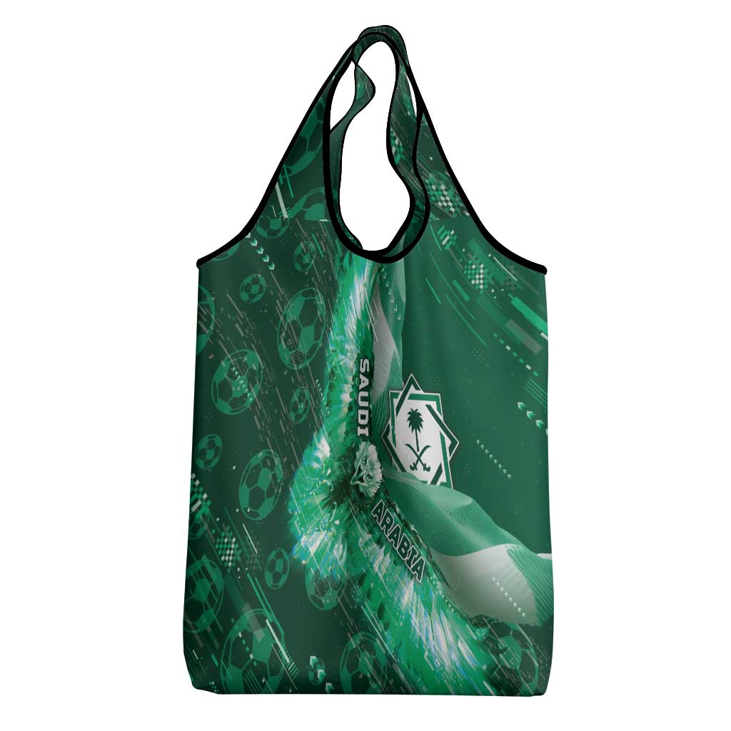 Saudi Arabia Football Grocery Bag Eagle With Desert Glitch Cyberpunk Art