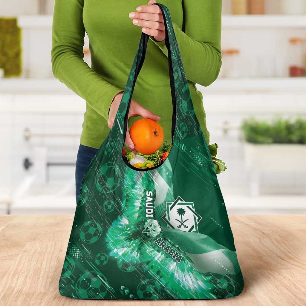 Saudi Arabia Football Grocery Bag Eagle With Desert Glitch Cyberpunk Art