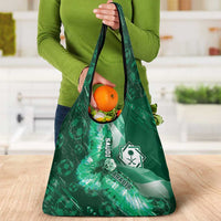 Saudi Arabia Football Grocery Bag Eagle With Desert Glitch Cyberpunk Art