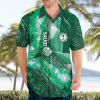 Custom Saudi Arabia Football Hawaiian Shirt Eagle With Desert Glitch Cyberpunk Art