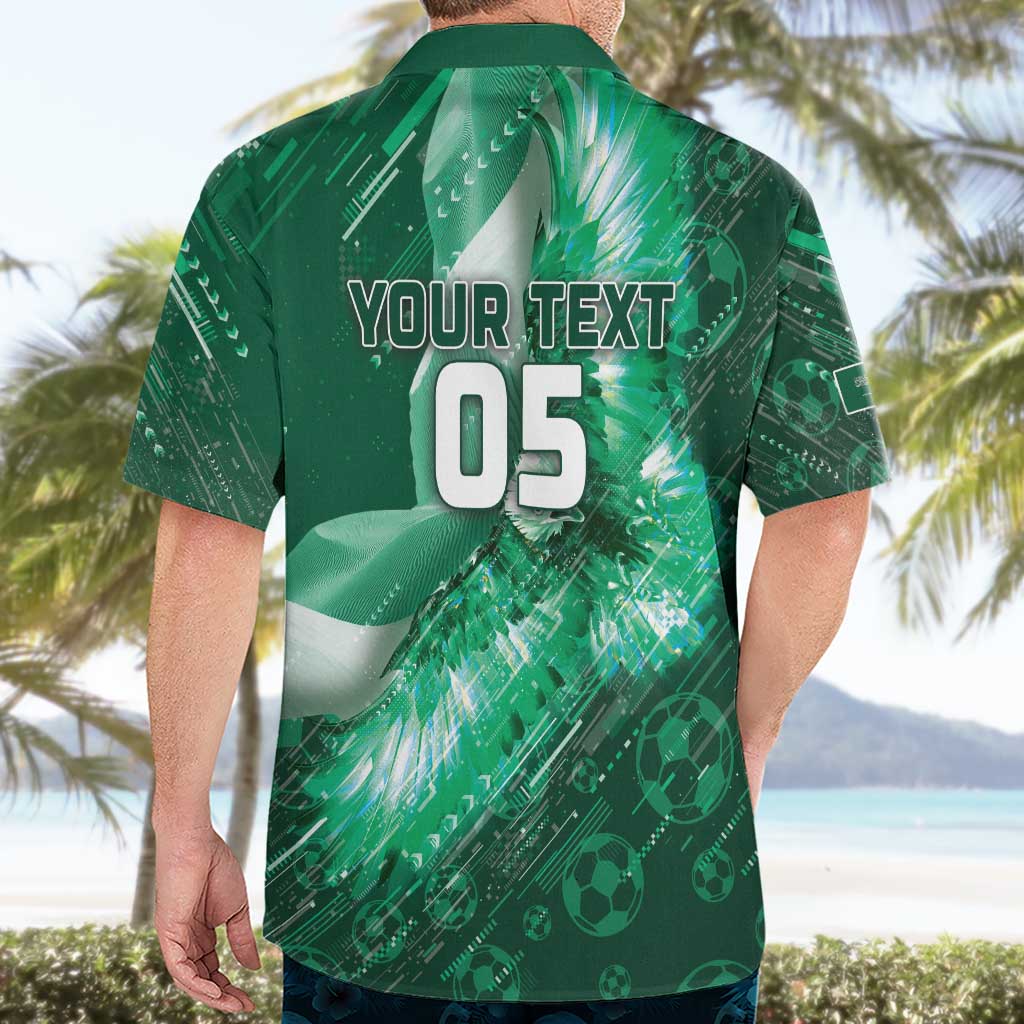 Custom Saudi Arabia Football Hawaiian Shirt Eagle With Desert Glitch Cyberpunk Art