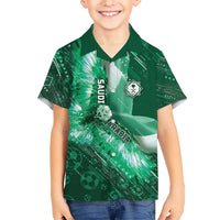 Custom Saudi Arabia Football Hawaiian Shirt Eagle With Desert Glitch Cyberpunk Art