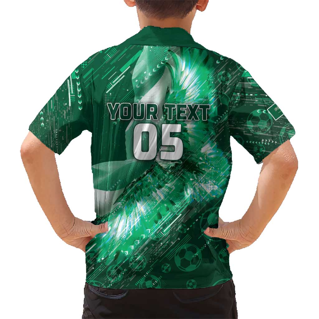 Custom Saudi Arabia Football Hawaiian Shirt Eagle With Desert Glitch Cyberpunk Art
