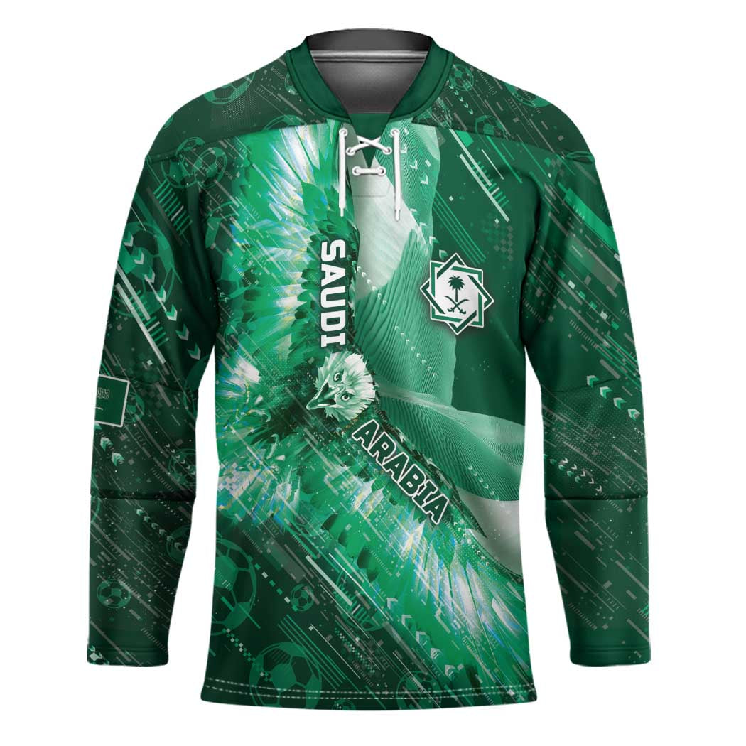 Custom Saudi Arabia Football Hockey Jersey Eagle With Desert Glitch Cyberpunk Art