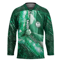 Custom Saudi Arabia Football Hockey Jersey Eagle With Desert Glitch Cyberpunk Art