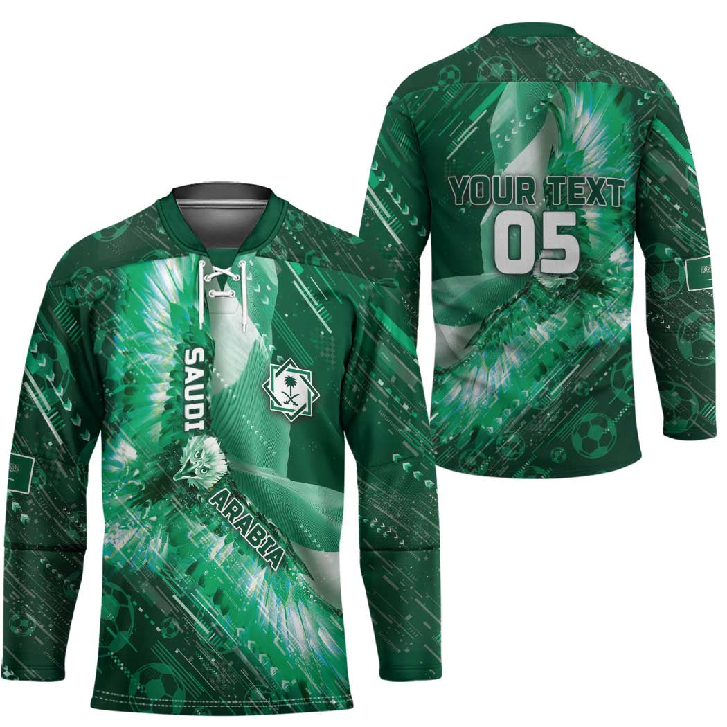 Custom Saudi Arabia Football Hockey Jersey Eagle With Desert Glitch Cyberpunk Art