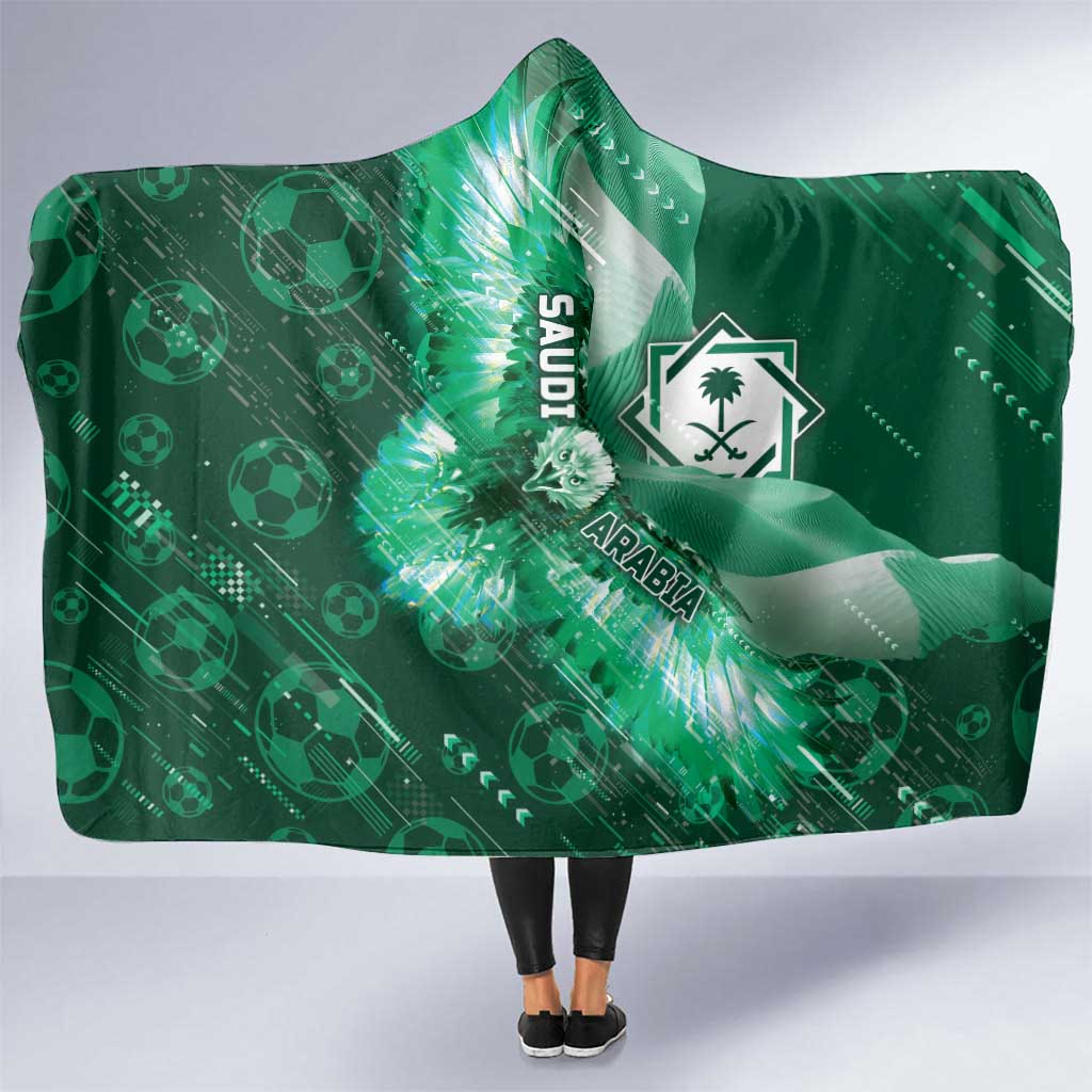 Saudi Arabia Football Hooded Blanket Eagle With Desert Glitch Cyberpunk Art
