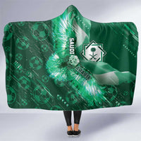 Saudi Arabia Football Hooded Blanket Eagle With Desert Glitch Cyberpunk Art