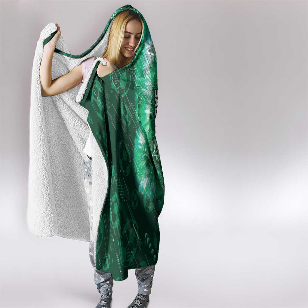 Saudi Arabia Football Hooded Blanket Eagle With Desert Glitch Cyberpunk Art