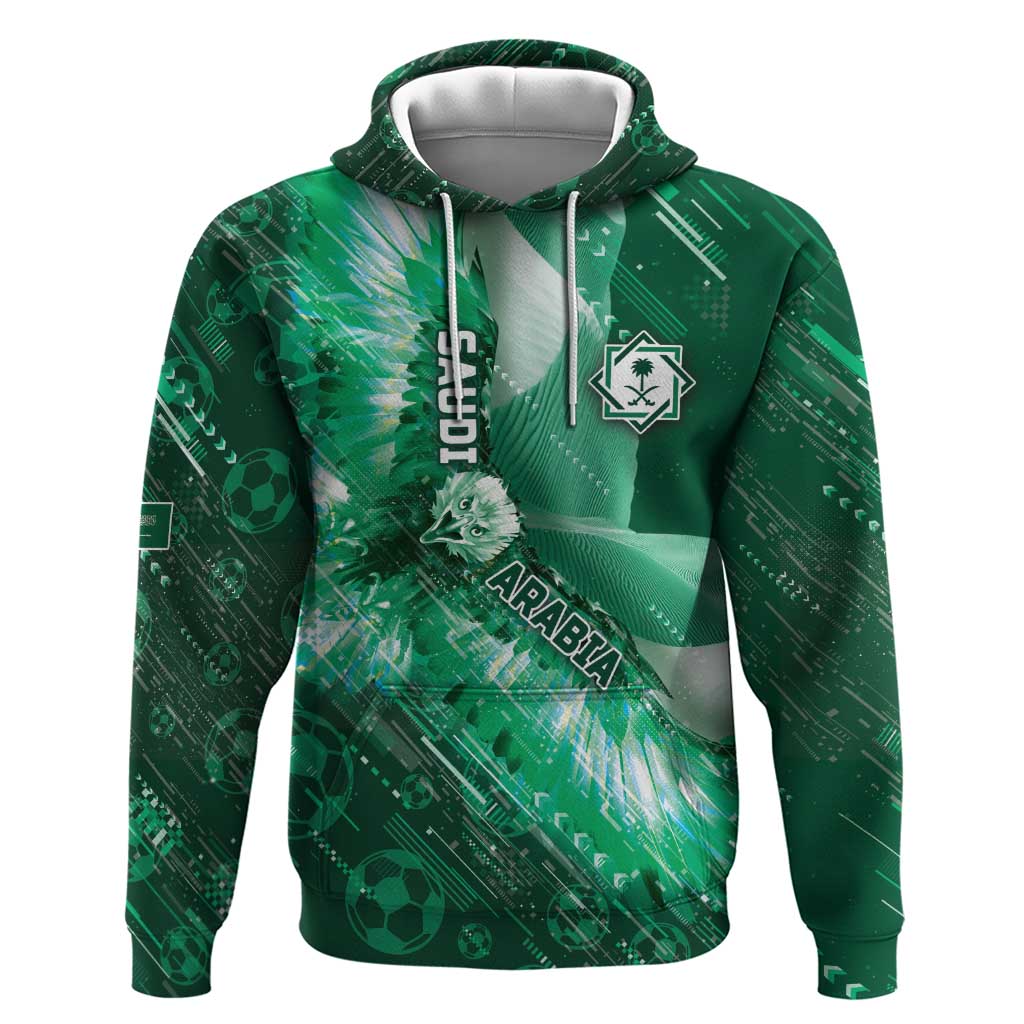 Custom Saudi Arabia Football Hoodie Eagle With Desert Glitch Cyberpunk Art