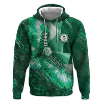 Custom Saudi Arabia Football Hoodie Eagle With Desert Glitch Cyberpunk Art