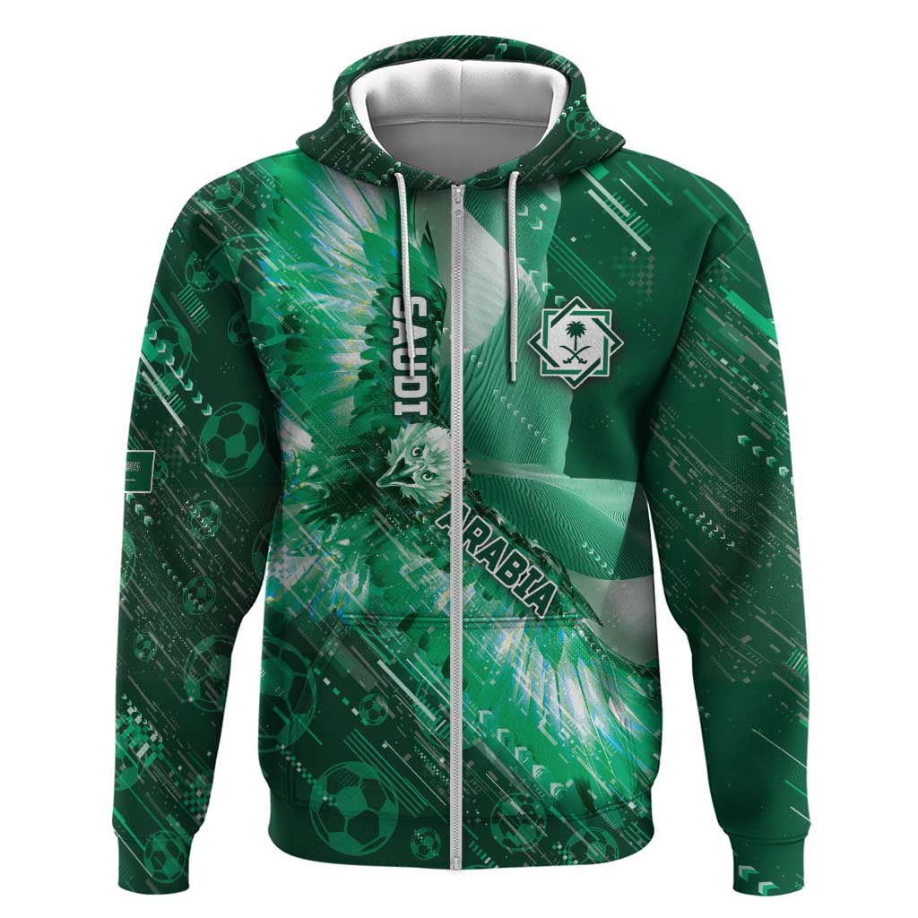 Custom Saudi Arabia Football Hoodie Eagle With Desert Glitch Cyberpunk Art