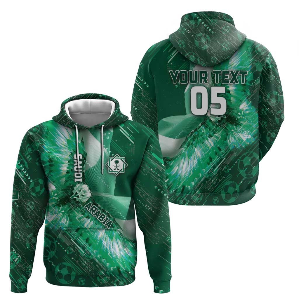 Custom Saudi Arabia Football Hoodie Eagle With Desert Glitch Cyberpunk Art