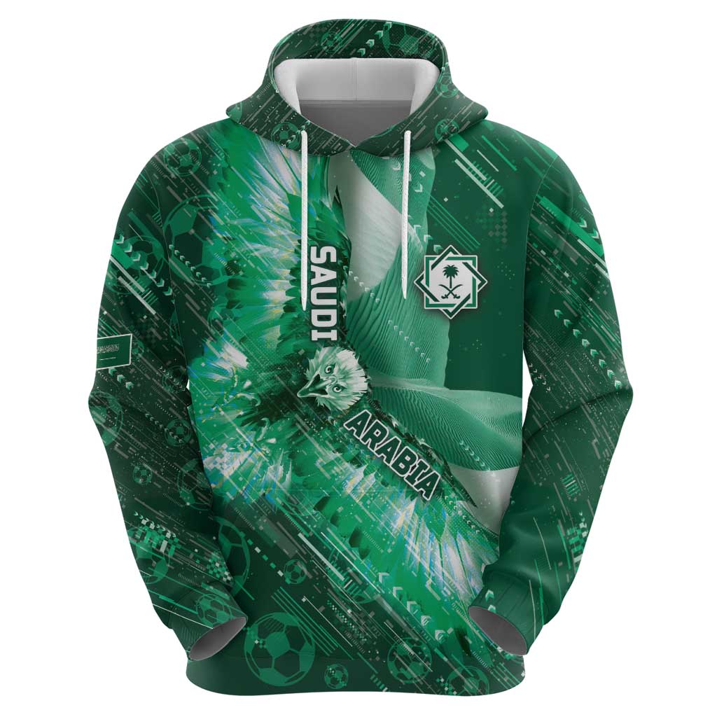 Custom Saudi Arabia Football Hoodie Eagle With Desert Glitch Cyberpunk Art