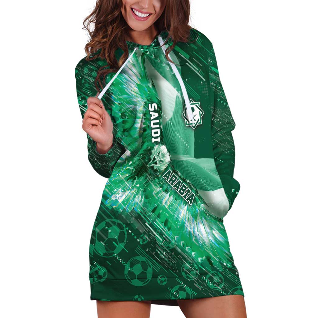 Custom Saudi Arabia Football Hoodie Dress Eagle With Desert Glitch Cyberpunk Art