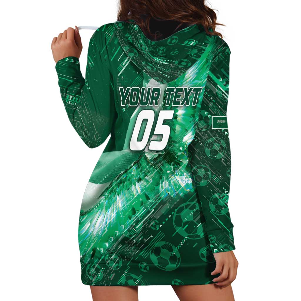 Custom Saudi Arabia Football Hoodie Dress Eagle With Desert Glitch Cyberpunk Art