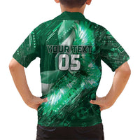 Custom Saudi Arabia Football Kid Hawaiian Shirt Eagle With Desert Glitch Cyberpunk Art