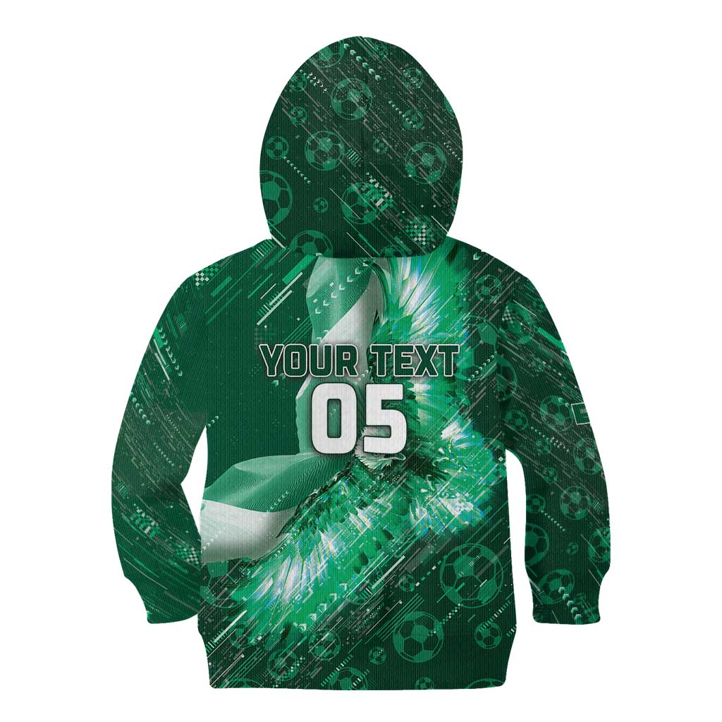 Custom Saudi Arabia Football Kid Hoodie Eagle With Desert Glitch Cyberpunk Art