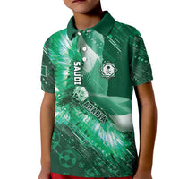 Custom Saudi Arabia Football Kid Polo Shirt Eagle With Desert Glitch Cyberpunk Art