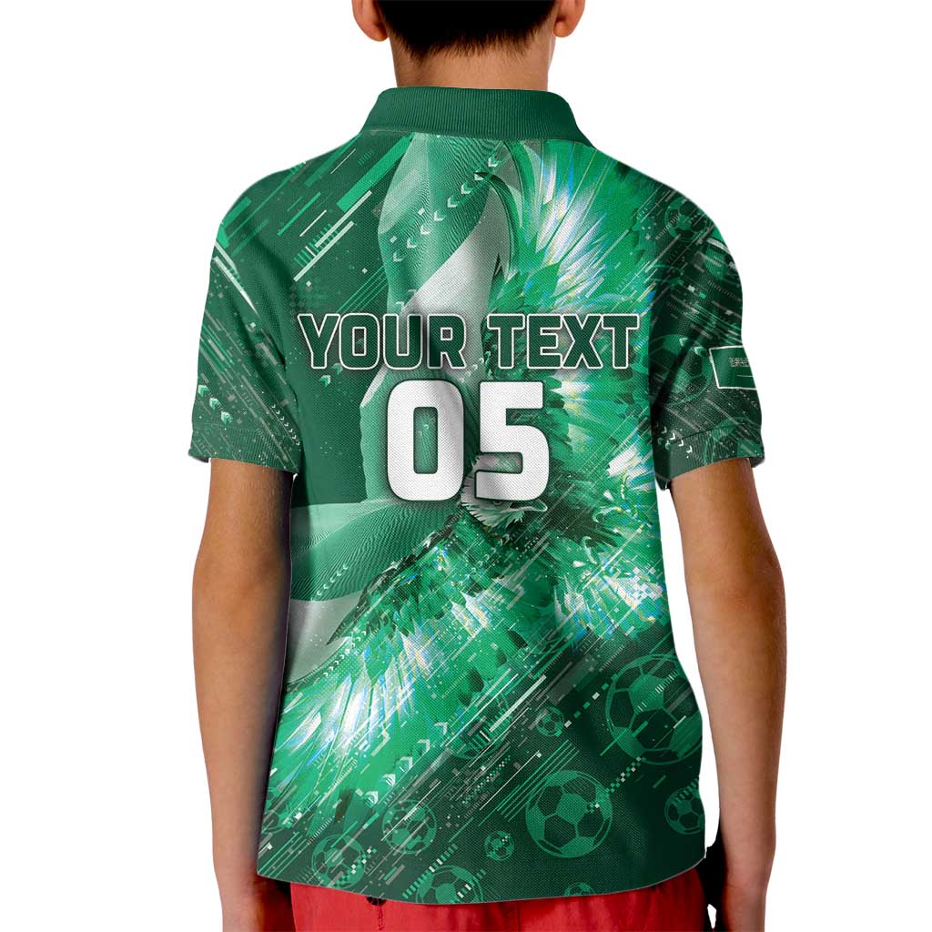 Custom Saudi Arabia Football Kid Polo Shirt Eagle With Desert Glitch Cyberpunk Art