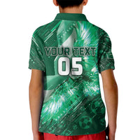 Custom Saudi Arabia Football Kid Polo Shirt Eagle With Desert Glitch Cyberpunk Art
