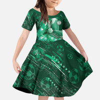 Custom Saudi Arabia Football Kid Short Sleeve Dress Eagle With Desert Glitch Cyberpunk Art