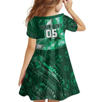 Custom Saudi Arabia Football Kid Short Sleeve Dress Eagle With Desert Glitch Cyberpunk Art